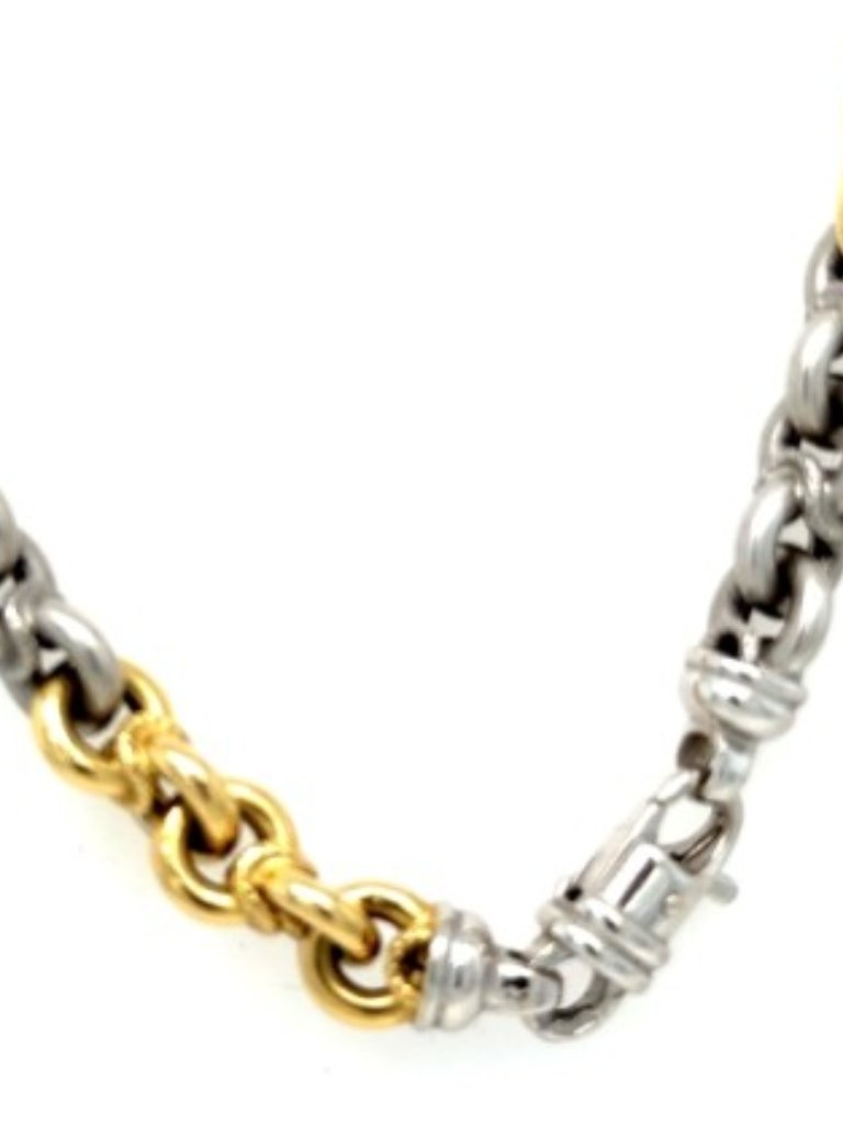 14k Mens Solid Gold Two Tone Italian Circle Link Necklace